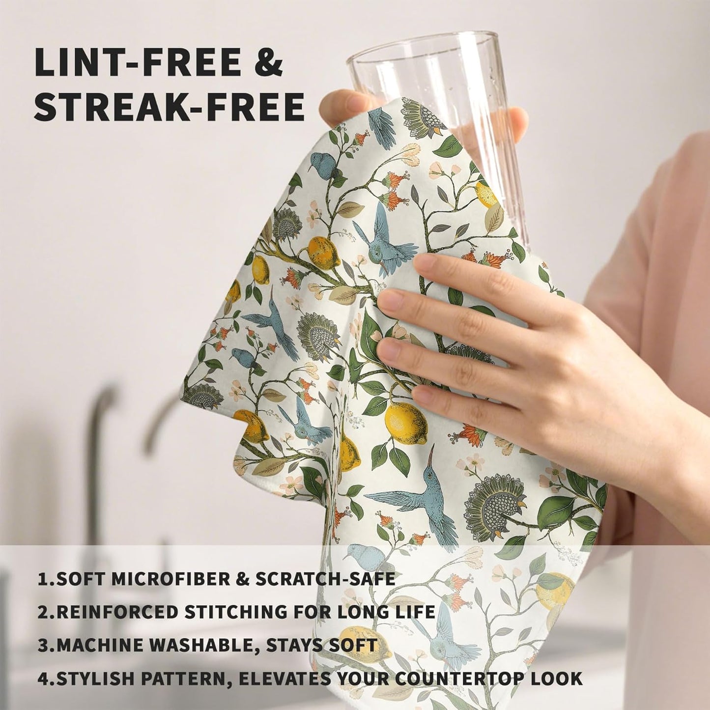 Lemon Birds Kitchen Towels Set of 2 Dish Towels Kitchen Hand Towels Machine Washable, Lightweight Style, for Women, New Home Celebration, Kitchen Decor Home Decorations