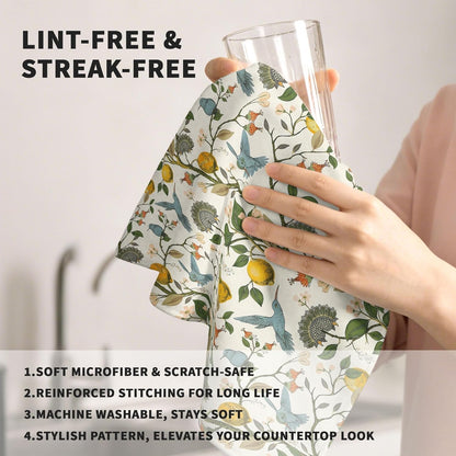 Lemon Birds Kitchen Towels Set of 2 Dish Towels Kitchen Hand Towels Machine Washable, Lightweight Style, for Women, New Home Celebration, Kitchen Decor Home Decorations