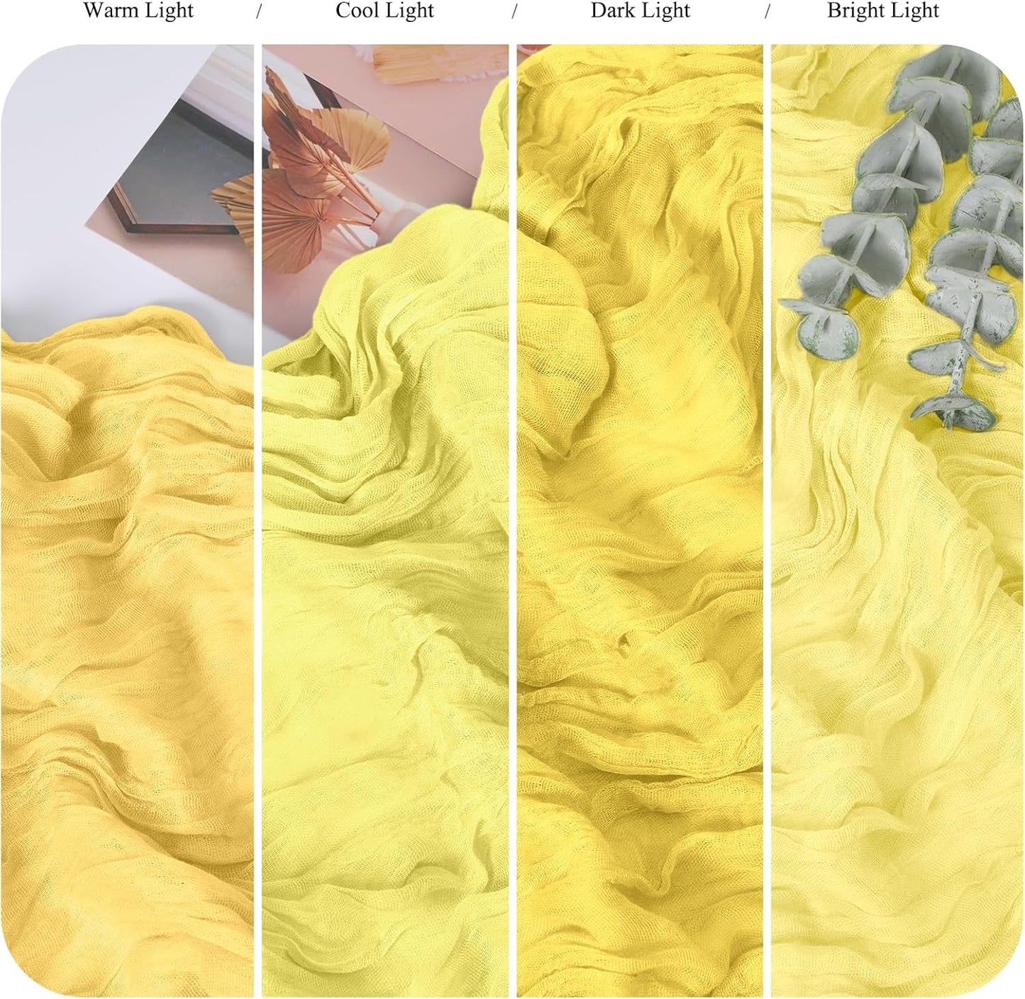 12 Pack Light Yellow Cheesecloth Table Runner 10FT Boho Gauze Cheese Cloth Table Runner Rustic Sheer Fabric Table Runners for Wedding Bridal Shower Baby Shower Party(21.5×120 Inch)