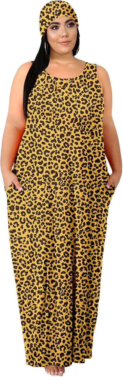 Women's Plus Size Casual Maxi Dress Summer Sleeveless Loose Beach Dress Sundress with Pockets