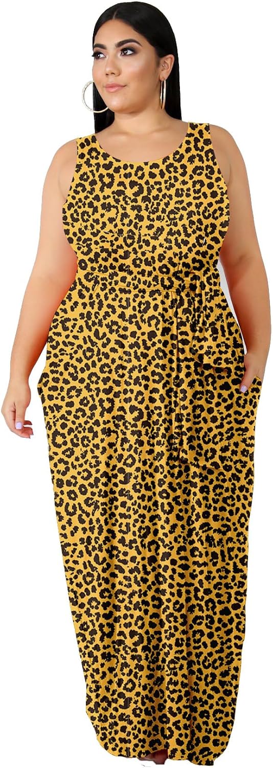 Women's Plus Size Casual Maxi Dress Summer Sleeveless Loose Beach Dress Sundress with Pockets