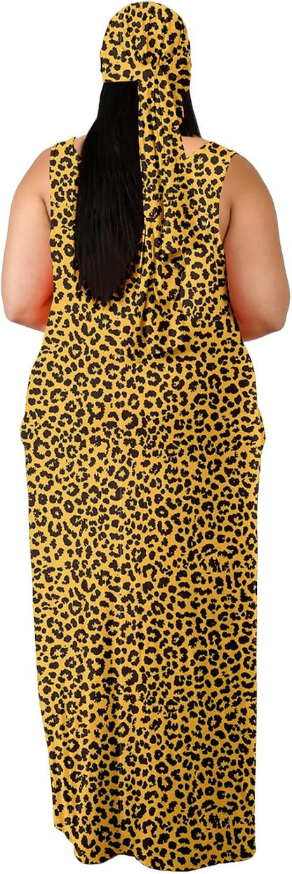 Women's Plus Size Casual Maxi Dress Summer Sleeveless Loose Beach Dress Sundress with Pockets