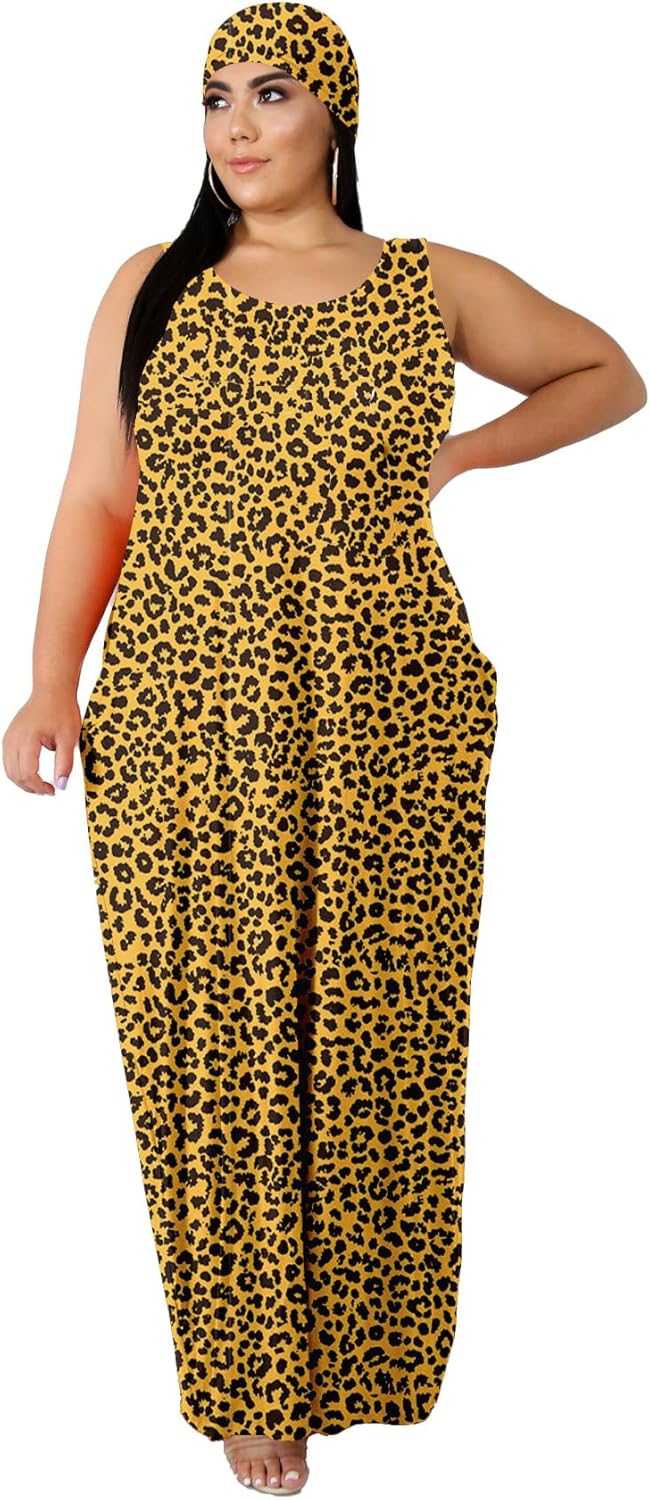 Women's Plus Size Casual Maxi Dress Summer Sleeveless Loose Beach Dress Sundress with Pockets