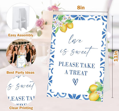 Mediterranean Lemon Bridal Shower Sign, Love Is Sweet Sign, Include One 8×11 Signs with Holder, Dessert Table Decor, Bridal Shower Centerpieces for Tables, Wedding Decor Supplies - SD45