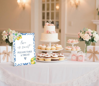 Mediterranean Lemon Bridal Shower Sign, Love Is Sweet Sign, Include One 8×11 Signs with Holder, Dessert Table Decor, Bridal Shower Centerpieces for Tables, Wedding Decor Supplies - SD45