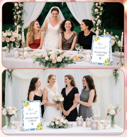 Mediterranean Lemon Bridal Shower Sign, Love Is Sweet Sign, Include One 8×11 Signs with Holder, Dessert Table Decor, Bridal Shower Centerpieces for Tables, Wedding Decor Supplies - SD45