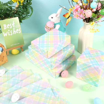 100 Sheets Pastel Plaids Tissue Paper, Spring Buffalo Palids Gift Wrapping Paper for Spring Easter Birthday Baby Shower Party Supplies, 20'' x 14''