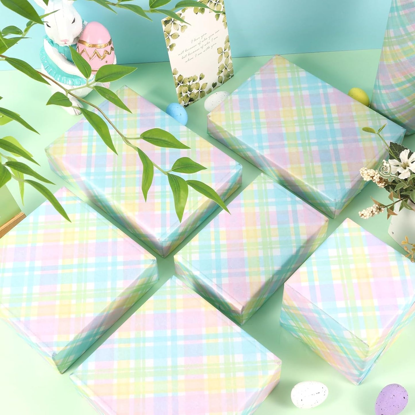 100 Sheets Pastel Plaids Tissue Paper, Spring Buffalo Palids Gift Wrapping Paper for Spring Easter Birthday Baby Shower Party Supplies, 20'' x 14''