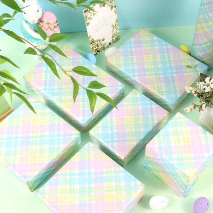 100 Sheets Pastel Plaids Tissue Paper, Spring Buffalo Palids Gift Wrapping Paper for Spring Easter Birthday Baby Shower Party Supplies, 20'' x 14''