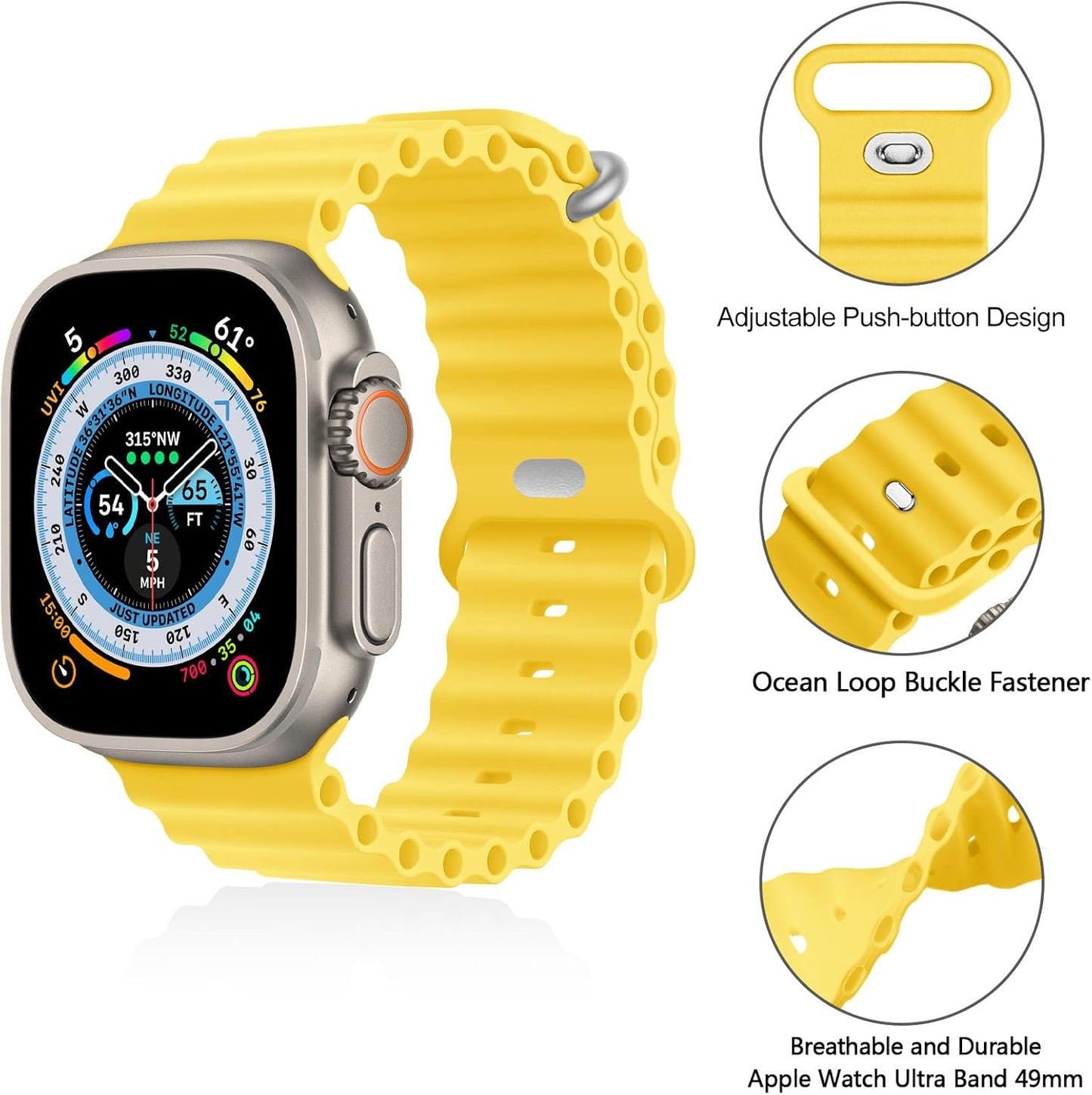 Ocean Band Compatible with Apple Watch Ultra Band 49mm 46mm 45mm 44mm 42mm for Men Women, Sport Wristband Adjustable Silicone Strap for Apple Watch Ultra 3/2/1 iWatch Series 11 10 9 8 7 6 5 4 3 2 1 SE