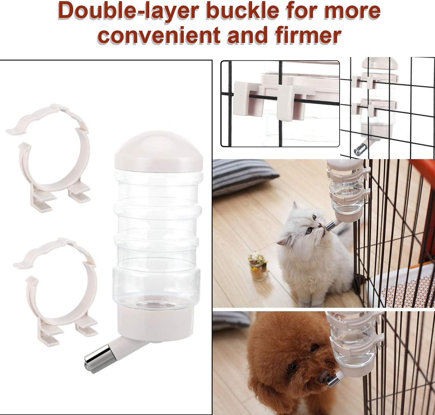 Dog Kennel Water Dispenser, No Drip Water Bottle Container ABS Material BPA Free 16oz for Small Animals