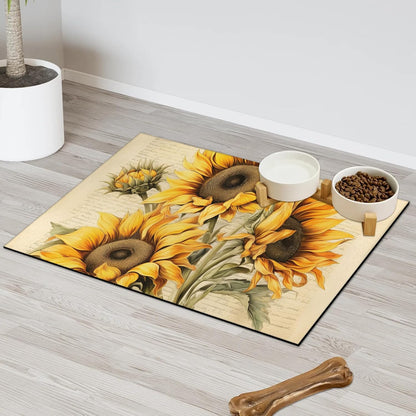 Dog Food Mat Yellow Sunflower Absorbent Dog Cat Bowl Mat for Food and Water Pet Feeding Dispenser Mat for Dogs Cats Pet Supplies 12" x 20"