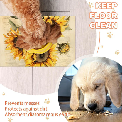 Dog Food Mat Yellow Sunflower Absorbent Dog Cat Bowl Mat for Food and Water Pet Feeding Dispenser Mat for Dogs Cats Pet Supplies 12" x 20"