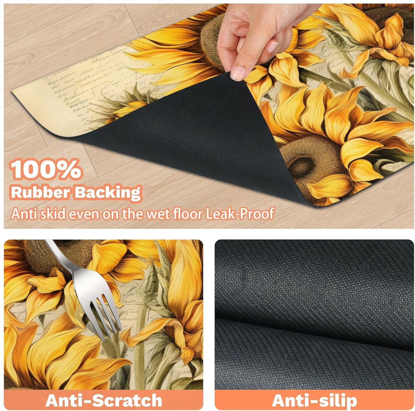 Dog Food Mat Yellow Sunflower Absorbent Dog Cat Bowl Mat for Food and Water Pet Feeding Dispenser Mat for Dogs Cats Pet Supplies 12" x 20"