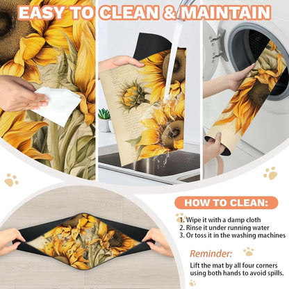 Dog Food Mat Yellow Sunflower Absorbent Dog Cat Bowl Mat for Food and Water Pet Feeding Dispenser Mat for Dogs Cats Pet Supplies 12" x 20"