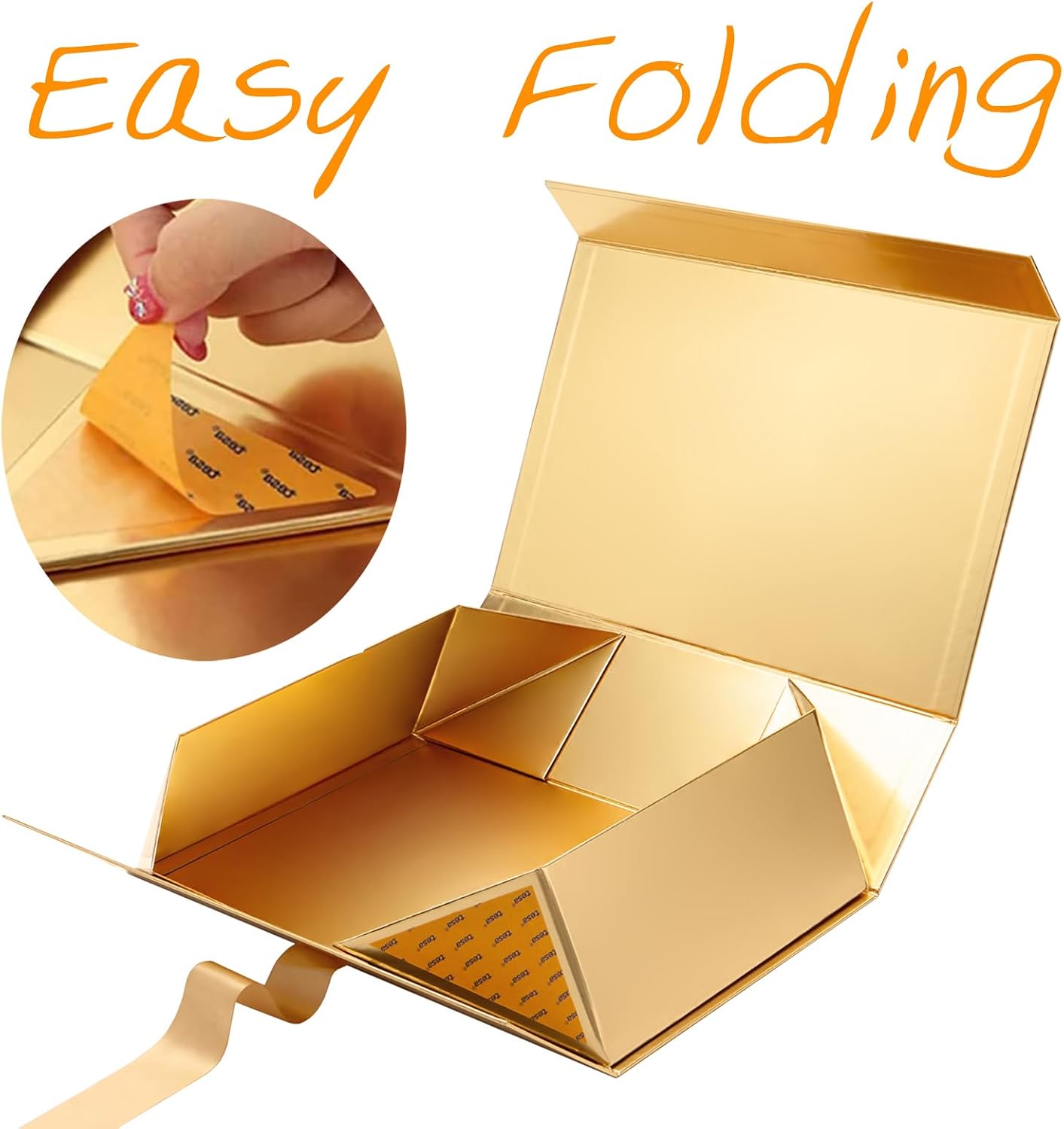 Large Gift Box with Lid for Present 13x9.7x3.4 Inches, Gold Magnetic Luxury Gift Box with Ribbon, Christmas Bridesmaid Proposal Gifts Box (Glossy Gold)