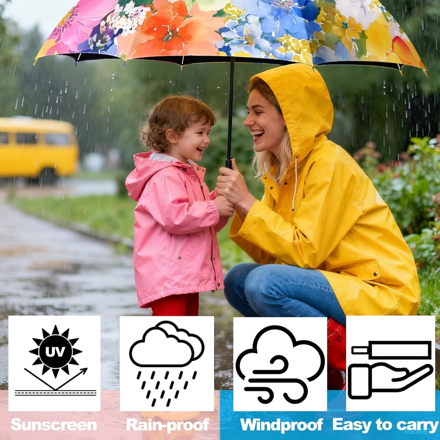 Small Travel Folding Umbrella for Girl, Portable, UV, SunShade, Compact, Automatic, Rain & Wind