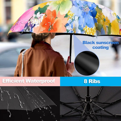 Small Travel Folding Umbrella for Girl, Portable, UV, SunShade, Compact, Automatic, Rain & Wind