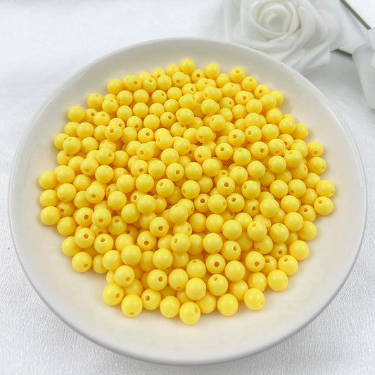 400Pieces 8MM Acrylic Round Beads Round Acrylic Balls Chunky Beads Smooth Spacer Plastic Pastel Beads Craft Beads for Necklace and Bracelet Making Crafting Supplies(193-yellow)