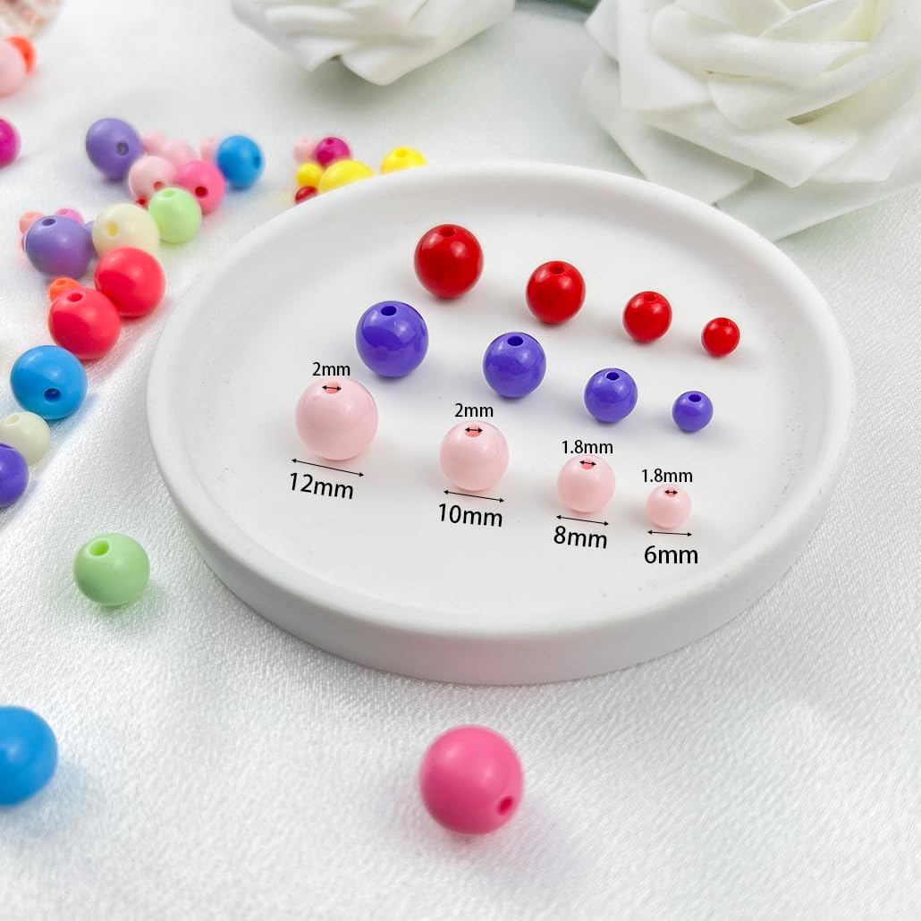 400Pieces 8MM Acrylic Round Beads Round Acrylic Balls Chunky Beads Smooth Spacer Plastic Pastel Beads Craft Beads for Necklace and Bracelet Making Crafting Supplies(193-yellow)