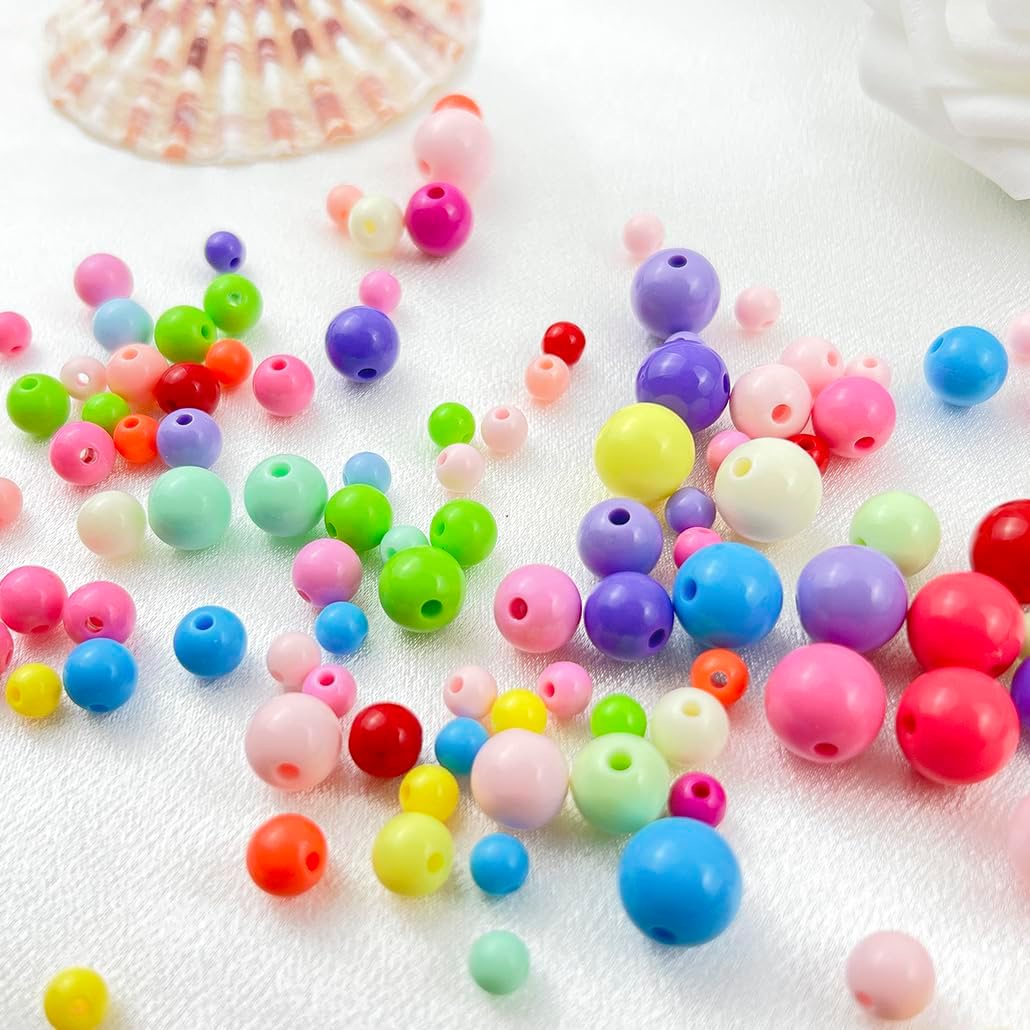 400Pieces 8MM Acrylic Round Beads Round Acrylic Balls Chunky Beads Smooth Spacer Plastic Pastel Beads Craft Beads for Necklace and Bracelet Making Crafting Supplies(193-yellow)