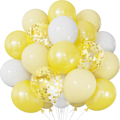 Yellow and White Balloons, Pastel Yellow and White Party Balloons | 50Pcs 12inch Yellow White Confetti Balloons for Sunflower Honeybee Birthday Baby Shower Party Decorations, Indoor Outdoor
