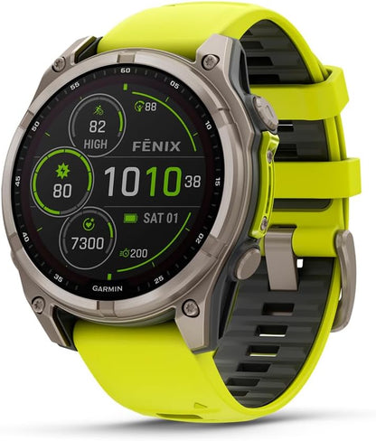fēnix® 8 Solar, Sapphire, 47mm, Titanium, Amp Yellow/Graphite | Larger-Sized Premium Multisport Smartwatch, Solar Charging, GPS, Built-In Flashlight, Dive-Rated, Built-In Speakers & Mic