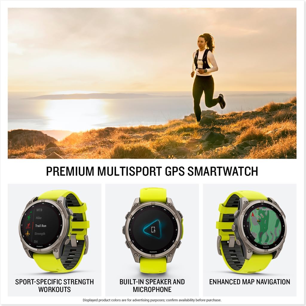 fēnix® 8 Solar, Sapphire, 47mm, Titanium, Amp Yellow/Graphite | Larger-Sized Premium Multisport Smartwatch, Solar Charging, GPS, Built-In Flashlight, Dive-Rated, Built-In Speakers & Mic
