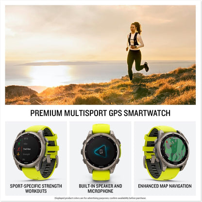 fēnix® 8 Solar, Sapphire, 47mm, Titanium, Amp Yellow/Graphite | Larger-Sized Premium Multisport Smartwatch, Solar Charging, GPS, Built-In Flashlight, Dive-Rated, Built-In Speakers & Mic