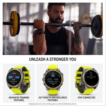 fēnix® 8 Solar, Sapphire, 47mm, Titanium, Amp Yellow/Graphite | Larger-Sized Premium Multisport Smartwatch, Solar Charging, GPS, Built-In Flashlight, Dive-Rated, Built-In Speakers & Mic