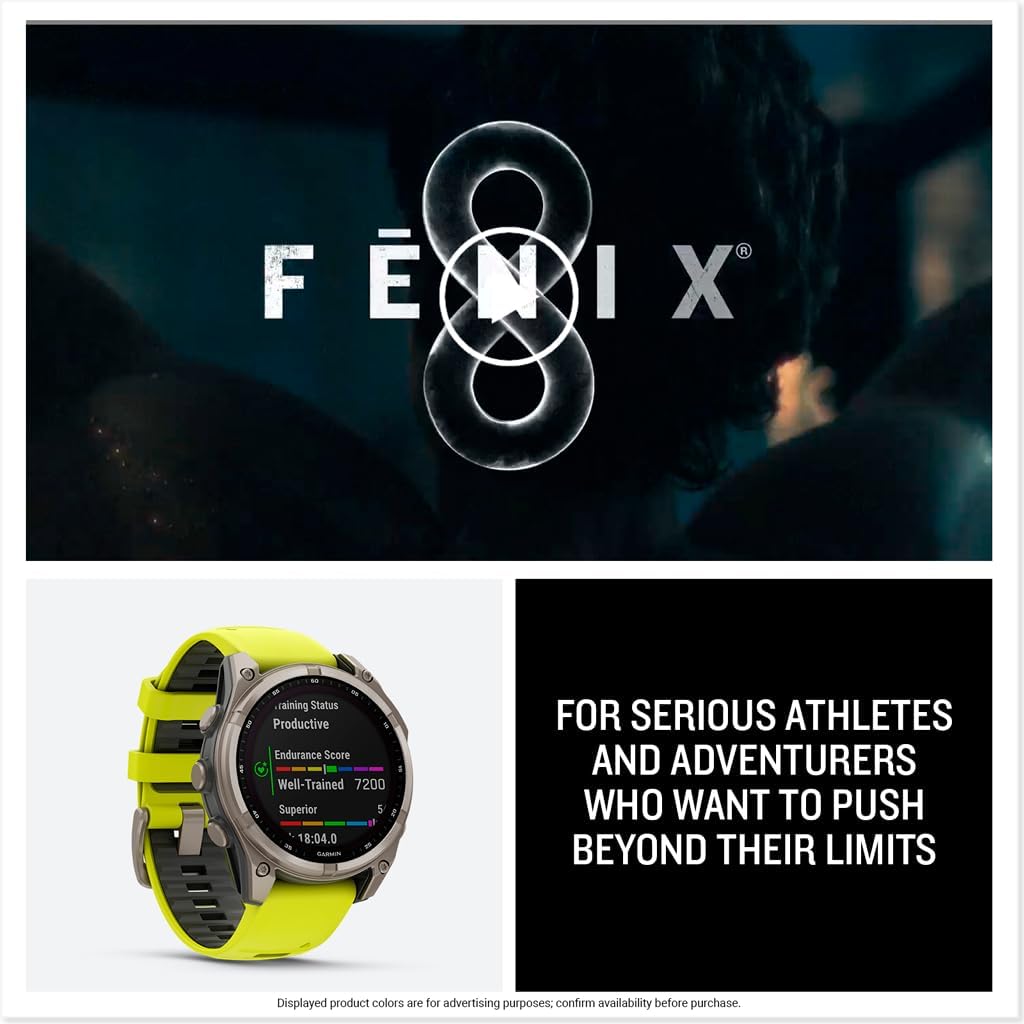fēnix® 8 Solar, Sapphire, 47mm, Titanium, Amp Yellow/Graphite | Larger-Sized Premium Multisport Smartwatch, Solar Charging, GPS, Built-In Flashlight, Dive-Rated, Built-In Speakers & Mic