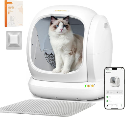 Automatic Cat Litter Box, Large Opening Self Cleaning Litter Box with Safety Protection for Multiple Cats, App Control, Odor-Free, 75L Space, Yellow