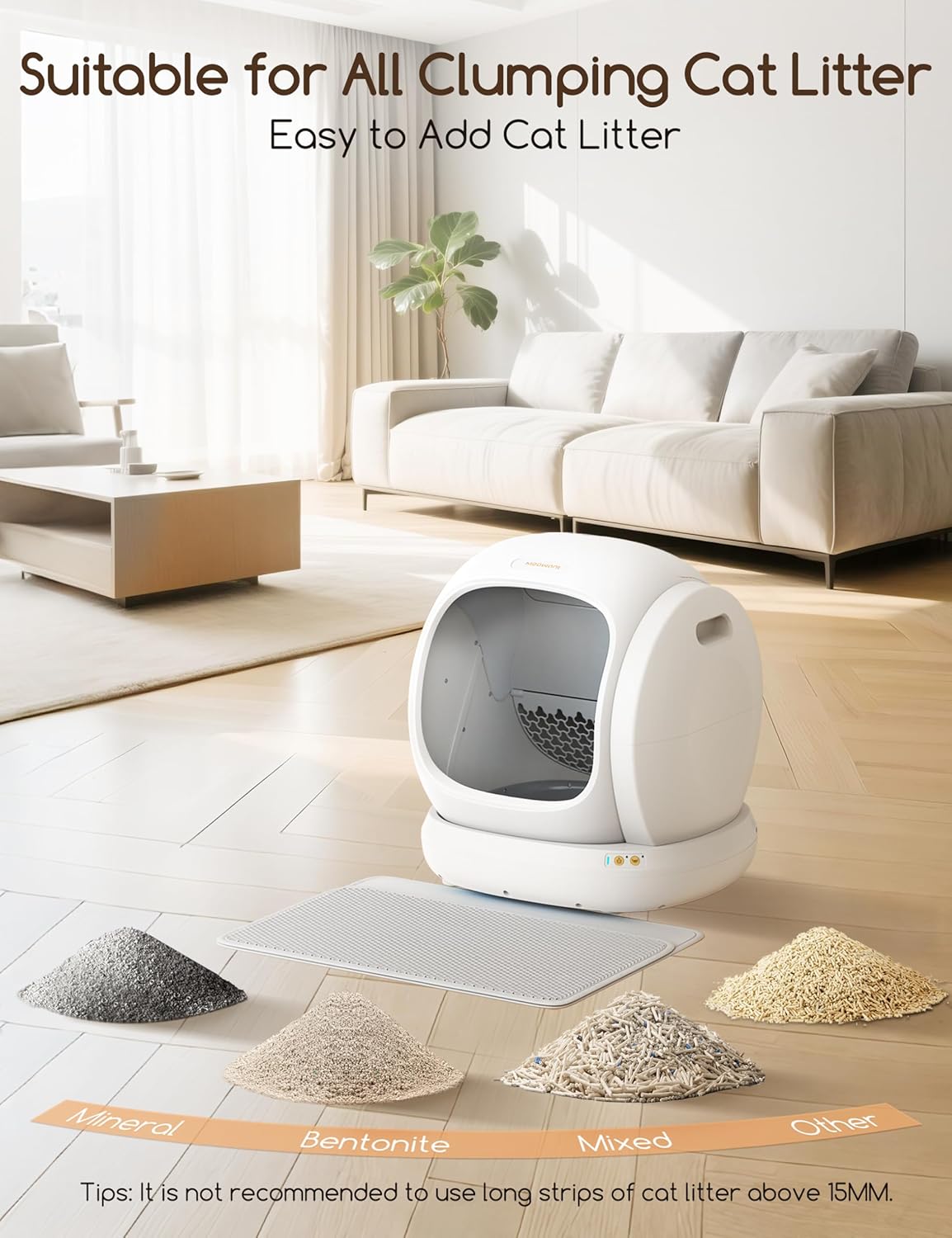 Automatic Cat Litter Box, Large Opening Self Cleaning Litter Box with Safety Protection for Multiple Cats, App Control, Odor-Free, 75L Space, Yellow