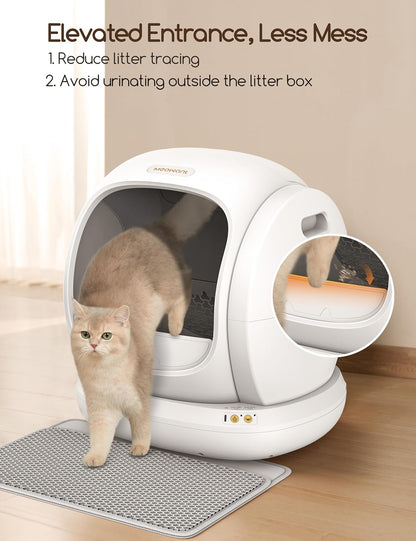 Automatic Cat Litter Box, Large Opening Self Cleaning Litter Box with Safety Protection for Multiple Cats, App Control, Odor-Free, 75L Space, Yellow