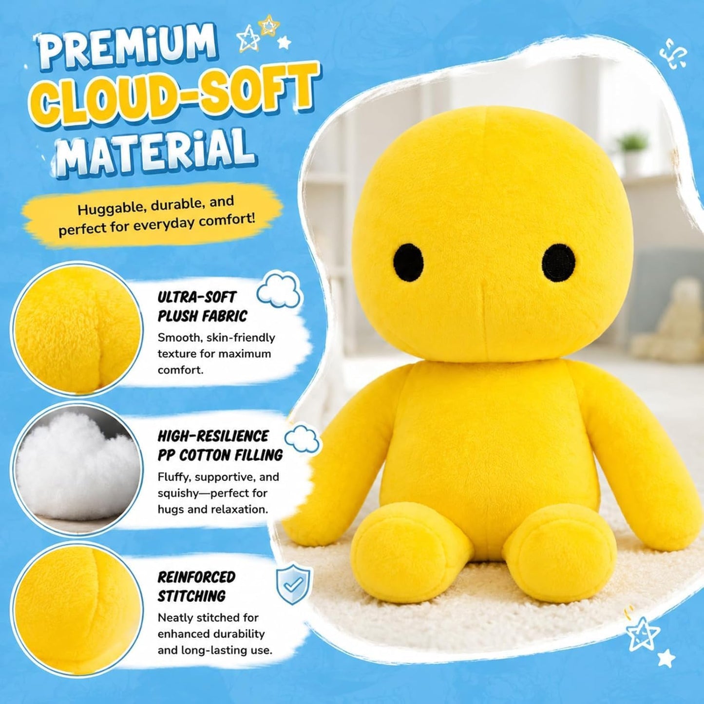 Wobbly Life Yellow Man Plush Pillow– Soft Stuffed Character Pillow, Cute Wobbly Life Yellow Man Octopus Inspired Hallowen Gift