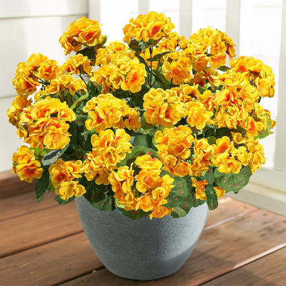 Fake Geraniums Artificial Flowers for Outdoors Winter Decoration, 6 Bundles Silk Geraniums UV Resistant Look Real Yellow Faux Flowers Plants for Front Door Garden Planter Patio Balcony Yard Home