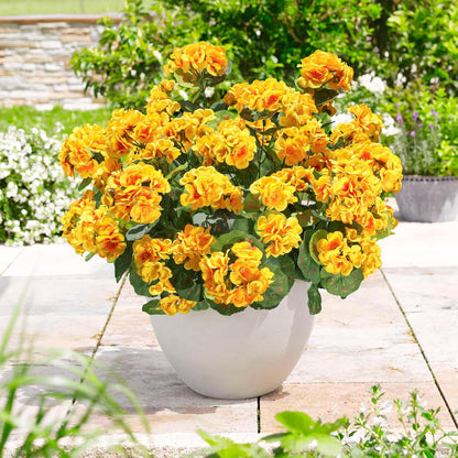 Fake Geraniums Artificial Flowers for Outdoors Winter Decoration, 6 Bundles Silk Geraniums UV Resistant Look Real Yellow Faux Flowers Plants for Front Door Garden Planter Patio Balcony Yard Home