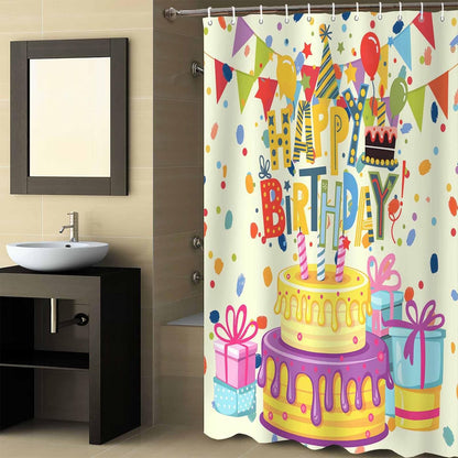 Happy Birthday Shower Curtain with Hooks, Birthday Cake Shower Curtains with Rustproof Grommet, Waterproof Bathroom Decor for Hotel, Bathtub, Camper, 60"x72"