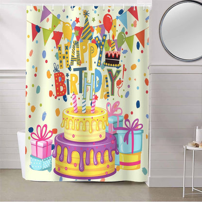 Happy Birthday Shower Curtain with Hooks, Birthday Cake Shower Curtains with Rustproof Grommet, Waterproof Bathroom Decor for Hotel, Bathtub, Camper, 60"x72"