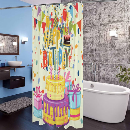 Happy Birthday Shower Curtain with Hooks, Birthday Cake Shower Curtains with Rustproof Grommet, Waterproof Bathroom Decor for Hotel, Bathtub, Camper, 60"x72"