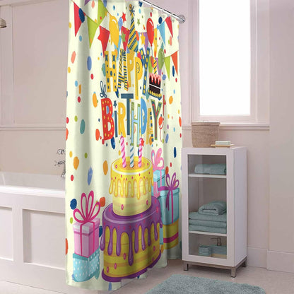 Happy Birthday Shower Curtain with Hooks, Birthday Cake Shower Curtains with Rustproof Grommet, Waterproof Bathroom Decor for Hotel, Bathtub, Camper, 60"x72"