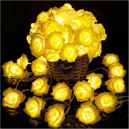 Rose Flower String Lights, 20 LED Battery Operated Romantic Yellow Rose Lights, 10Ft Artificial Flowers Garland Led Lights for Valentine's Day Wedding Indoor Outdoor Festival Party Decor