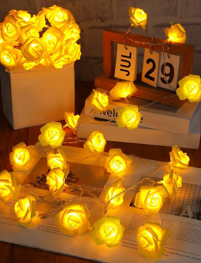Rose Flower String Lights, 20 LED Battery Operated Romantic Yellow Rose Lights, 10Ft Artificial Flowers Garland Led Lights for Valentine's Day Wedding Indoor Outdoor Festival Party Decor