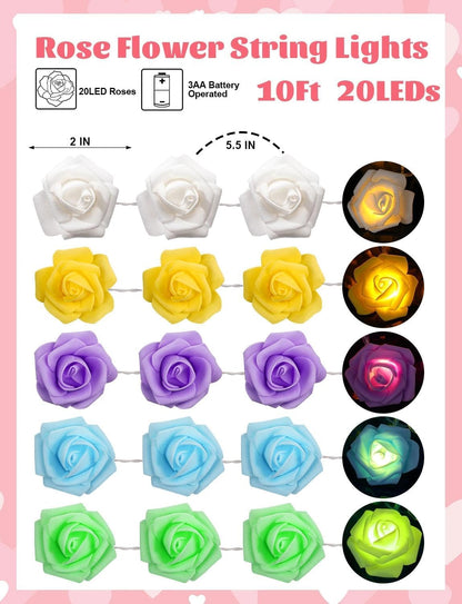 Rose Flower String Lights, 20 LED Battery Operated Romantic Yellow Rose Lights, 10Ft Artificial Flowers Garland Led Lights for Valentine's Day Wedding Indoor Outdoor Festival Party Decor
