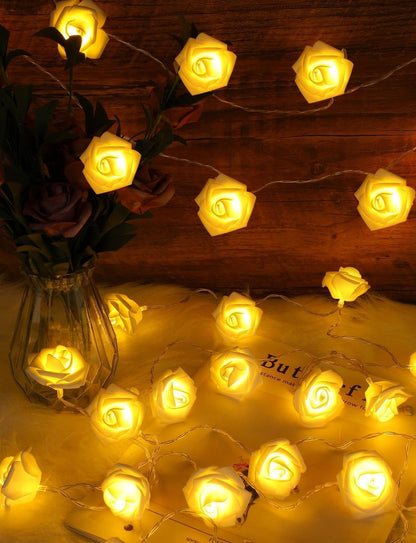 Rose Flower String Lights, 20 LED Battery Operated Romantic Yellow Rose Lights, 10Ft Artificial Flowers Garland Led Lights for Valentine's Day Wedding Indoor Outdoor Festival Party Decor
