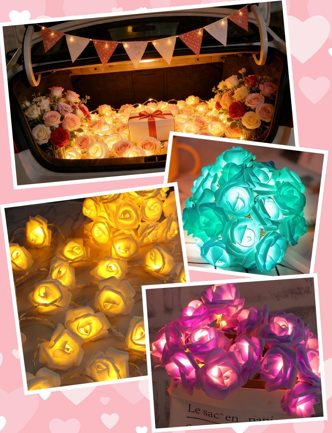 Rose Flower String Lights, 20 LED Battery Operated Romantic Yellow Rose Lights, 10Ft Artificial Flowers Garland Led Lights for Valentine's Day Wedding Indoor Outdoor Festival Party Decor