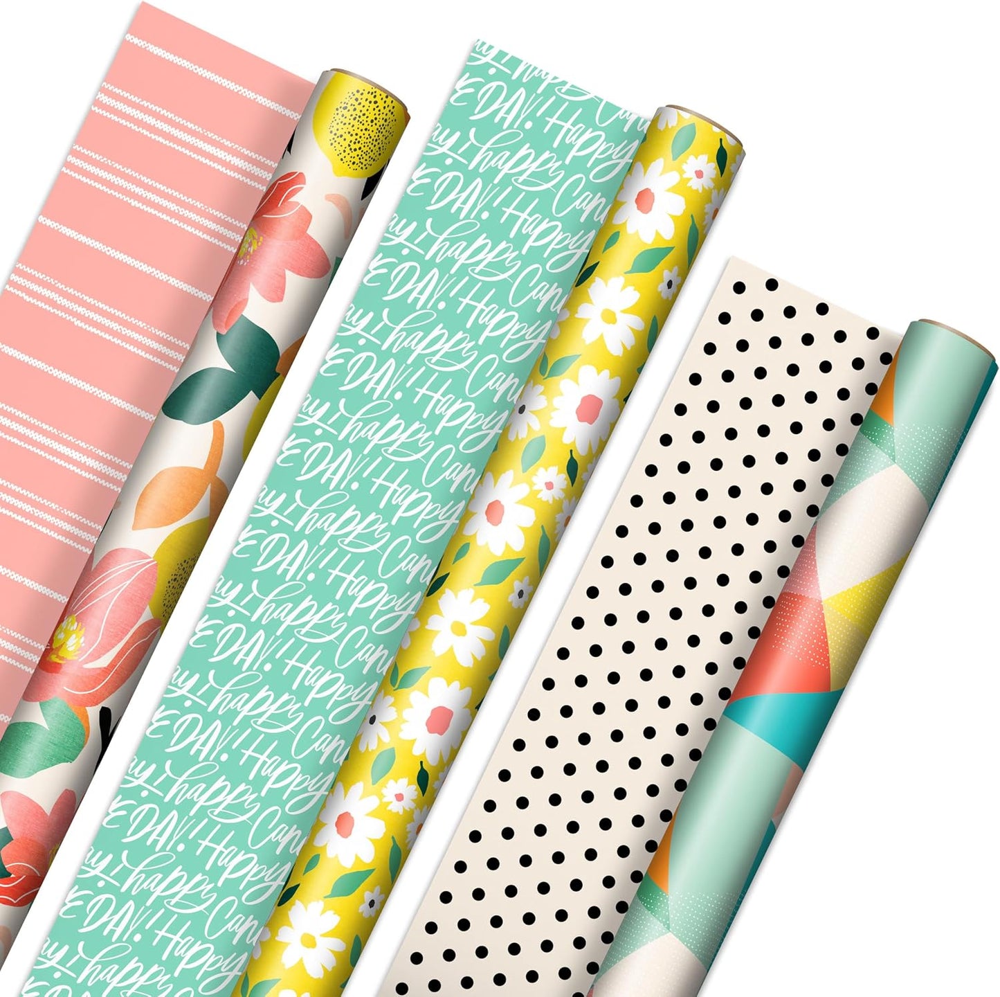Reversible Wrapping Paper, 3 Rolls (Floral, Lemons, Abstract)