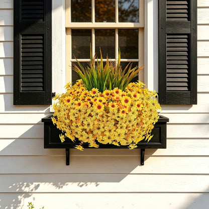 Artificial Fall Mums Flowers for Outdoors, 15 Bundles Faux Mums Daisy Flowers and 3 Greenery UV Resistant for Porch Patio Home Yard Garden Window Box Pot Planters Autumn Decorations, Yellow