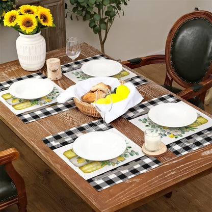 Lemon Summer Placemats 12x18 Inch Set of 4 Black Vase Spring Table Mats Farmhouse Rustic Holiday Kitchen Dining Table Decoration for Indoor Outdoor Dinner Party Décor GP084-18