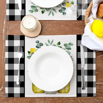 Lemon Summer Placemats 12x18 Inch Set of 4 Black Vase Spring Table Mats Farmhouse Rustic Holiday Kitchen Dining Table Decoration for Indoor Outdoor Dinner Party Décor GP084-18
